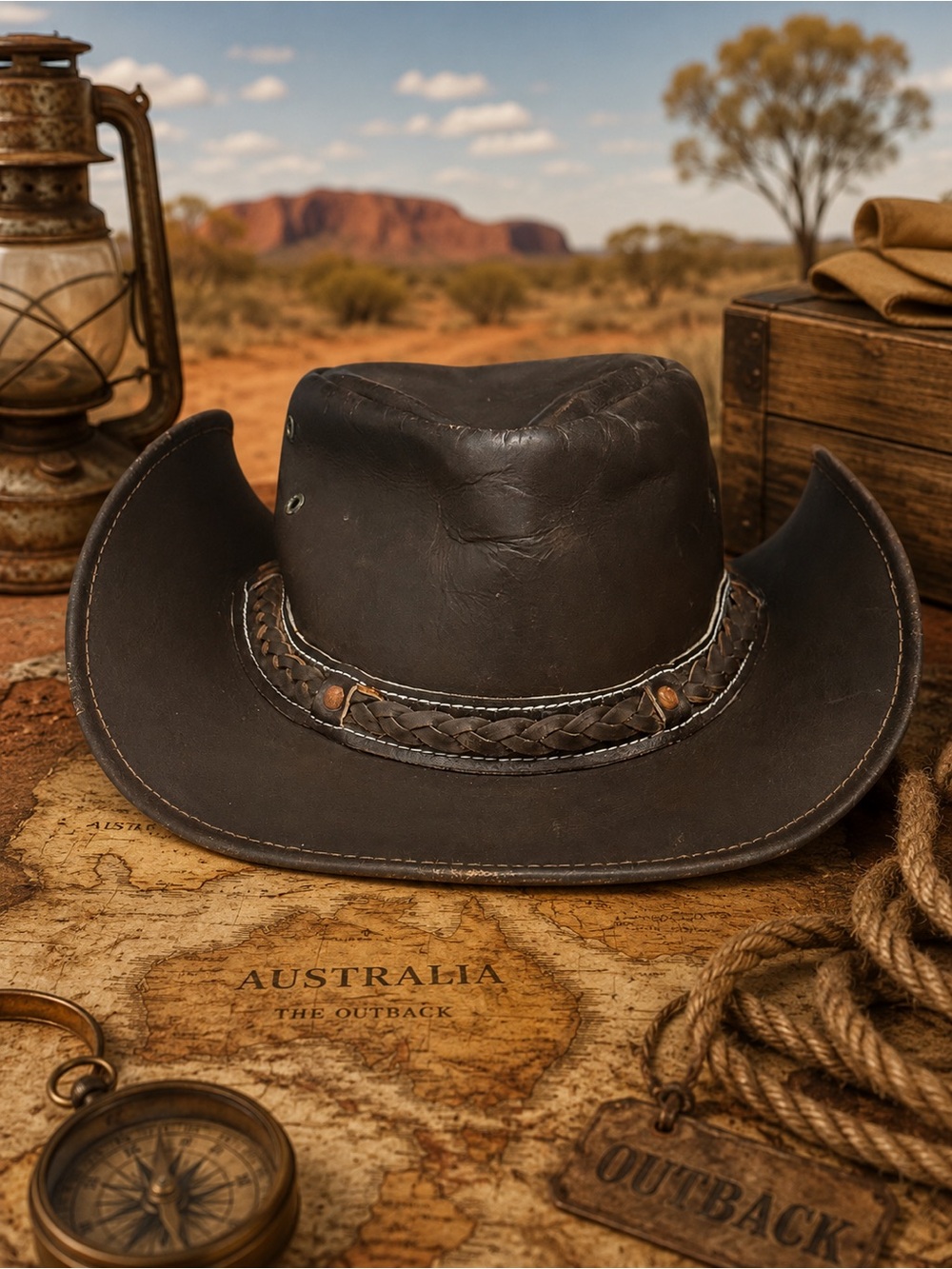 Vtg The Down Under Conner Brown Western Wagga Wagga Braided Leather Hat A1001-6